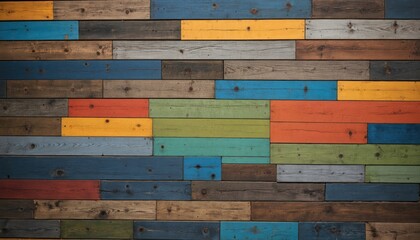 Colorful palette of a wall made from old boards and planks