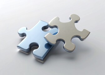 Fototapeta premium Two Jigsaw Puzzle Pieces on White Background - Business, Education Concept Stock Photo