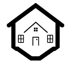 Minimalist Black and White House Inside a Hexagon, Symbolic Representation of Home and Security, Isolated Icon