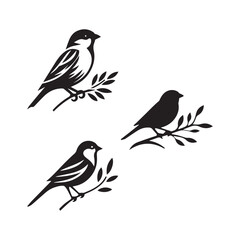 Set of sparrow bird silhouette on white background. World Sparrow Day concept logo icon.
