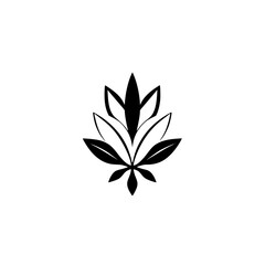 Elegant Black and White Floral Vector Design Featuring Stylized Leaves and Petals, Isolated on White Background.