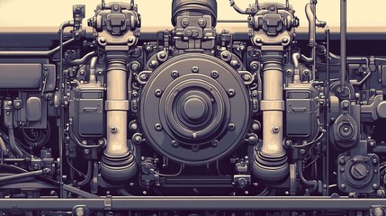 Detailed Engine View, Industrial Machinery