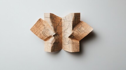 Abstract wooden sculpture with intricate design.