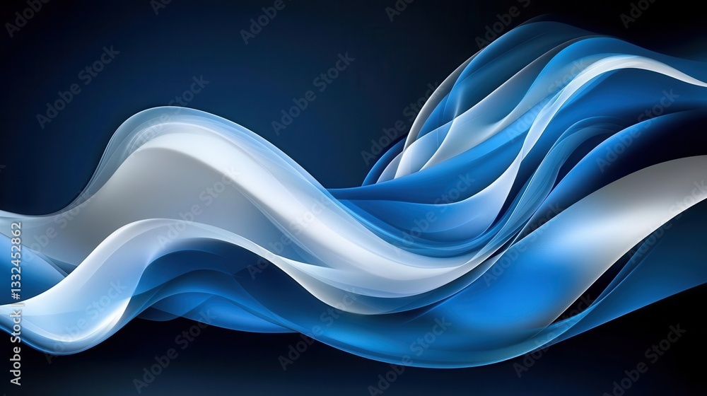 Poster captivating abstract image depicting glowing undulating digital data waves in a smooth flowing motio