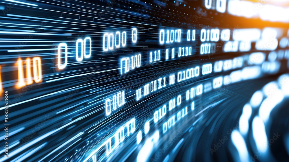Poster vibrant blue digital data waves flowing and pulsing in a dynamic futuristic display of technology an