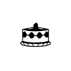 Minimalist Black and White Illustration of a Round Layered Cake with Wavy Decoration, Isolated on White.