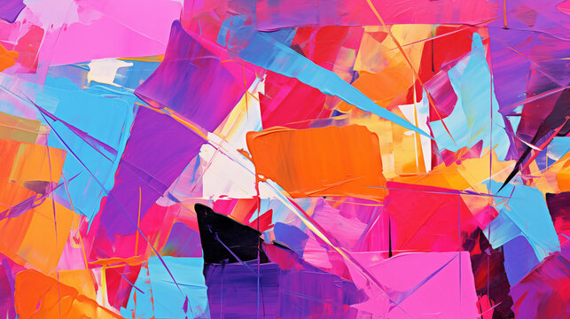 Colorful abstract art composition with vibrant hues and dynamic brush strokes