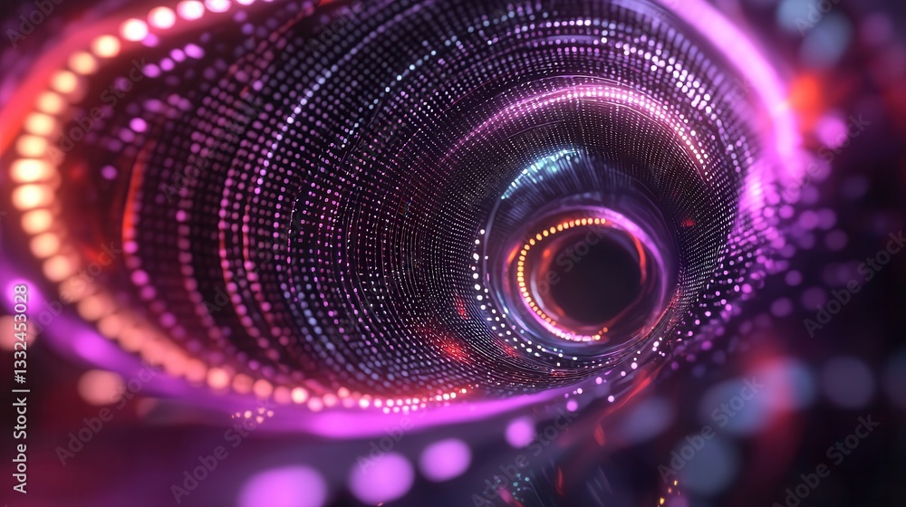 Poster vibrant pulsing digital tunnel of luminous swirling shapes and colors creating a captivating abstrac