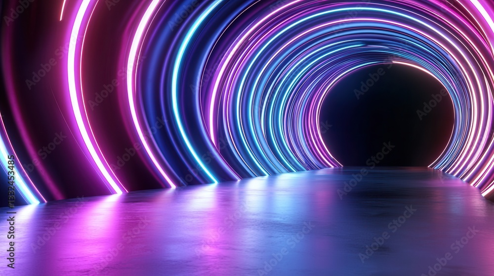 Poster a captivating and visually striking image featuring a glowing neon cyber tunnel with mesmerizing abs