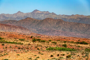 Beautiful desert landscapes of mountainous Morocco on a sunny day.