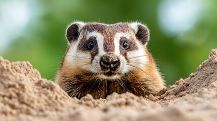 Fototapeta premium Close-up of a curious badger in the wild.
