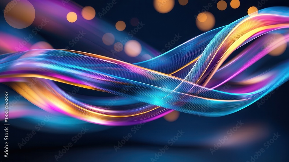 Poster vibrant swirling neon waves of light and color creating a captivating visualization of sound and ene