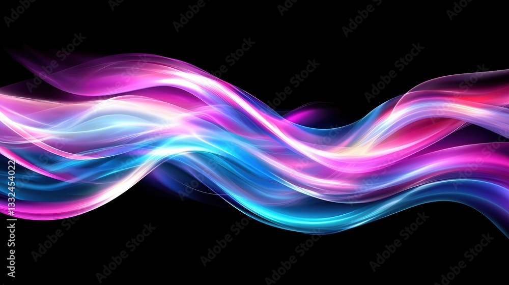 Poster mesmerizing abstract composition featuring undulating waves of vibrant neon pink and blue hues creat
