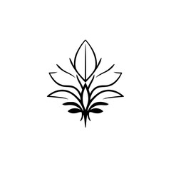 Stylized Black and White Floral Emblem Depicting a Symmetrical Leafy Design on a Clean White Background.