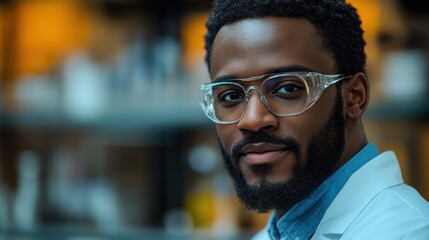 Fototapeta premium African American scientist in lab coat, close-up portrait