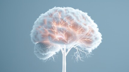 A brain-shaped tree with glowing branches symbolizes knowledge growth leading to personal and professional success. Defined edges and no excessive blur.