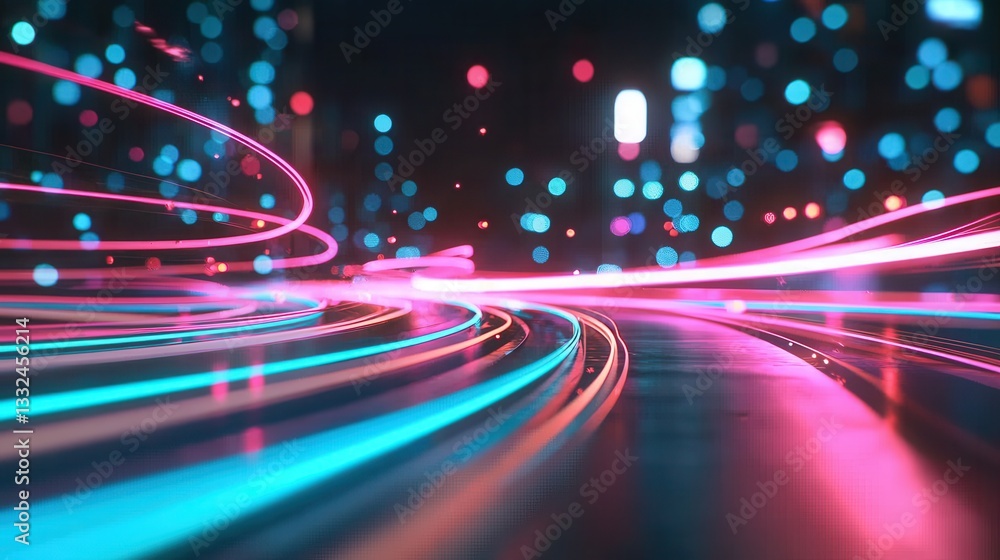 Poster vibrant neon wave lines create a dynamic futuristic atmosphere with a captivating sense of speed and