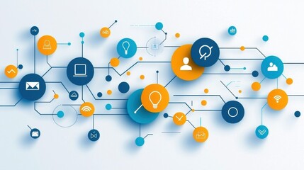 Colorful Digital Network Background with Circles and Lines Elements