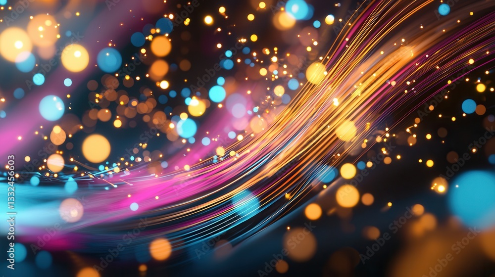 Poster mesmerizing abstract composition featuring dynamic flowing neon wave lines in a kaleidoscope of vibr