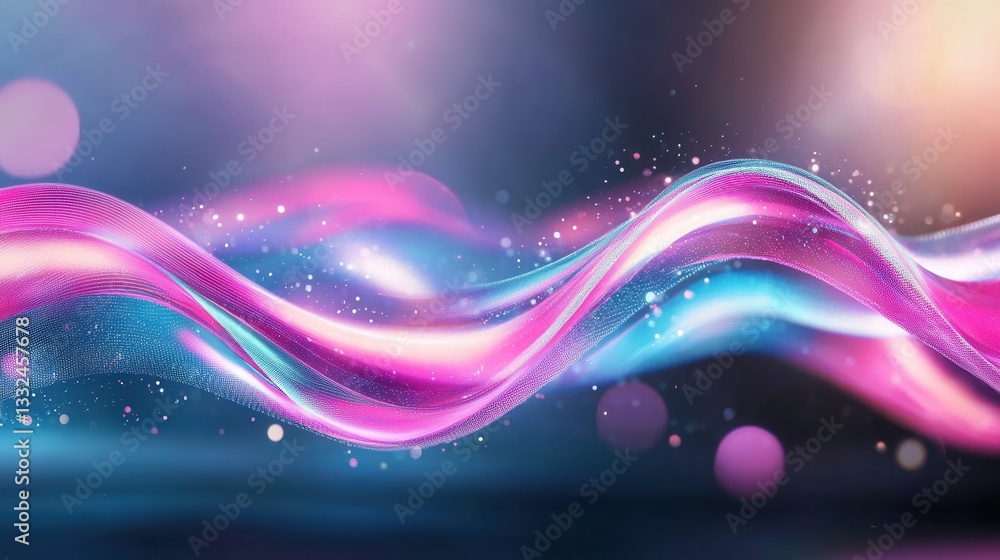 Poster vibrant and dynamic abstract composition featuring glowing neon wave lines flowing and moving at a h