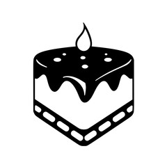 Geometric, Black and White Cake Illustration with a Lit Candle, Dripping Chocolate, and Simple Detailing