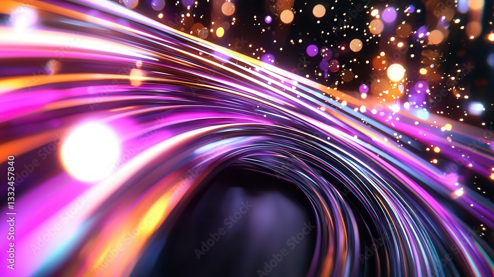 Aufkleber a dazzling kinetic abstract composition featuring vibrant glowing neon wave lines and particles movi