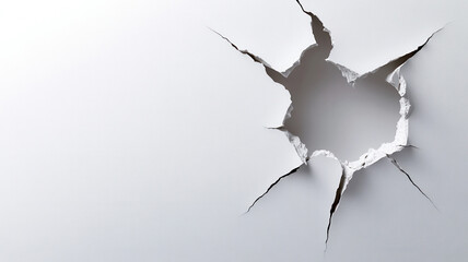 a hole torn in the paper surface.