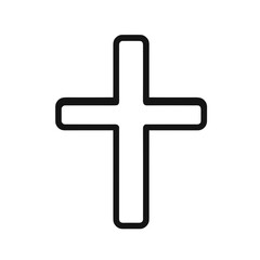 Obraz premium Christian cross icon in black and white line art. Religious cross outline symbolizing faith and spirituality