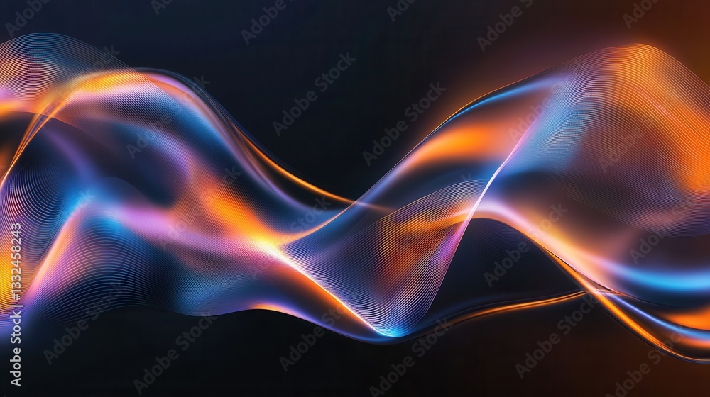 Poster vibrant swirling neon waves in a spectrum of captivating orange and blue hues create a mesmerizing v