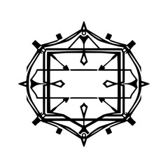 Intricate Black and White Geometric Design: Symmetrical, Ornate, and Esoteric-Looking Emblem on a White Background.