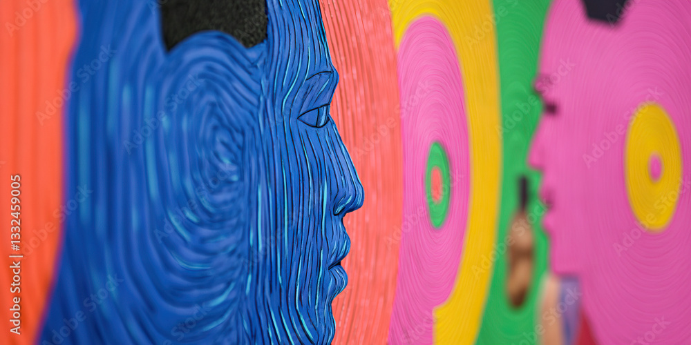Aufkleber sculpted face profile and concentric circular patterns