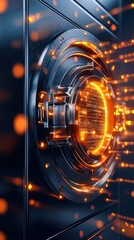 Obraz premium Futuristic Security Vault with Data Streaming and Glow Effects