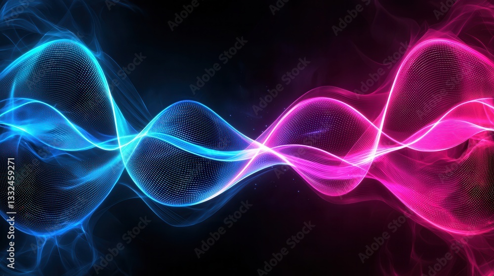 Poster vibrant glowing wave lines in shades of pink and blue captured in a high speed dynamic visual displa