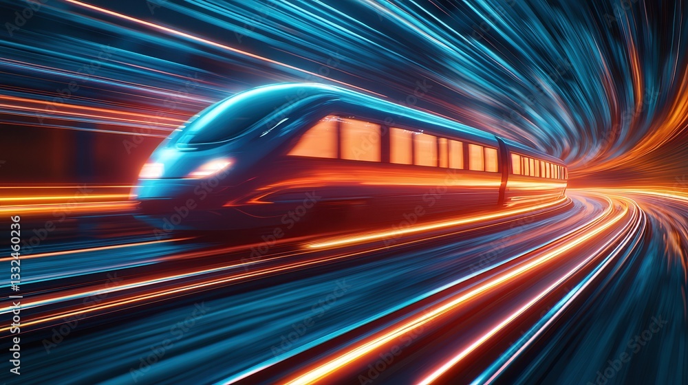 Aufkleber a futuristic digital cityscape with a glowing wireframe train zipping through at high velocity creat