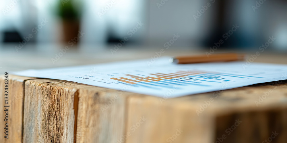Poster bar graph data on wooden table