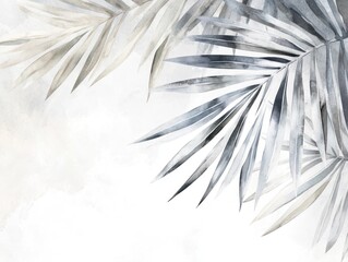 Watercolor palm leaves, serene background, home decor