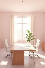 Modern office interior with a plant and natural light