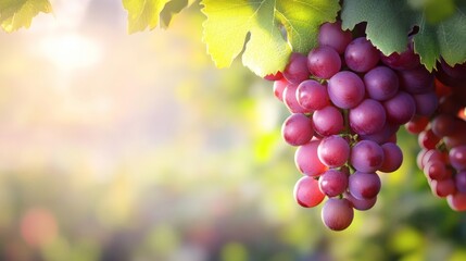 A vibrant cluster of ripe red grapes on the vine