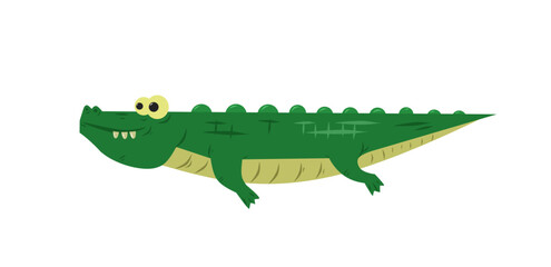 Cute cartoon crocodile swimming isolated on white background 