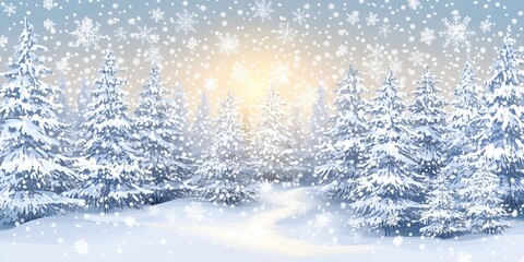 Magical Winter Wonderland Snow Falling on Snowy Pine Trees Winter Forest Scene