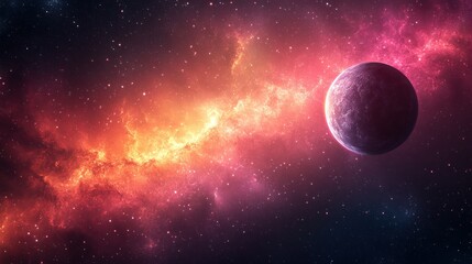 Cosmic Nebula with Planet