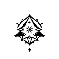 Obraz premium Geometric Snowflake-like Symmetric Black and White Design with Starburst Center, Abstract Aesthetic, and Minimalist Style.