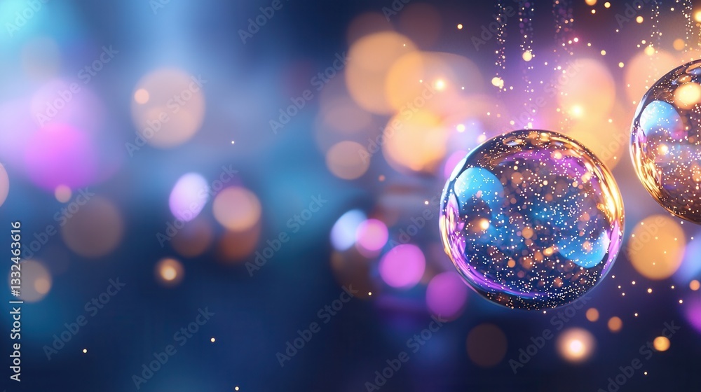 Poster captivating abstract spheres filled with vibrant iridescent colors and mesmerizing patterns creating