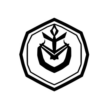 Monochromatic, geometric logo featuring a stylized plant emblem within a decagonal frame, creating a modern and symbolic design.