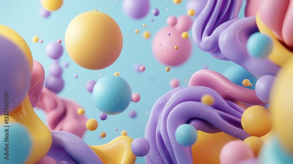 Poster a captivating digital artwork featuring an abstract three dimensional arrangement of floating pulsat
