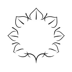 Simple black line art wreath or floral design, forming a circular frame with stylized petal-like elements and negative space on white background.