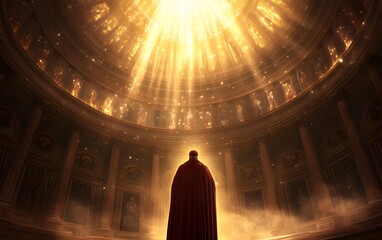 Sunlit Dome: A majestic dome is illuminated by a radiant shaft of sunlight piercing through its apex, casting an aura of grandeur upon the architectural marvel.