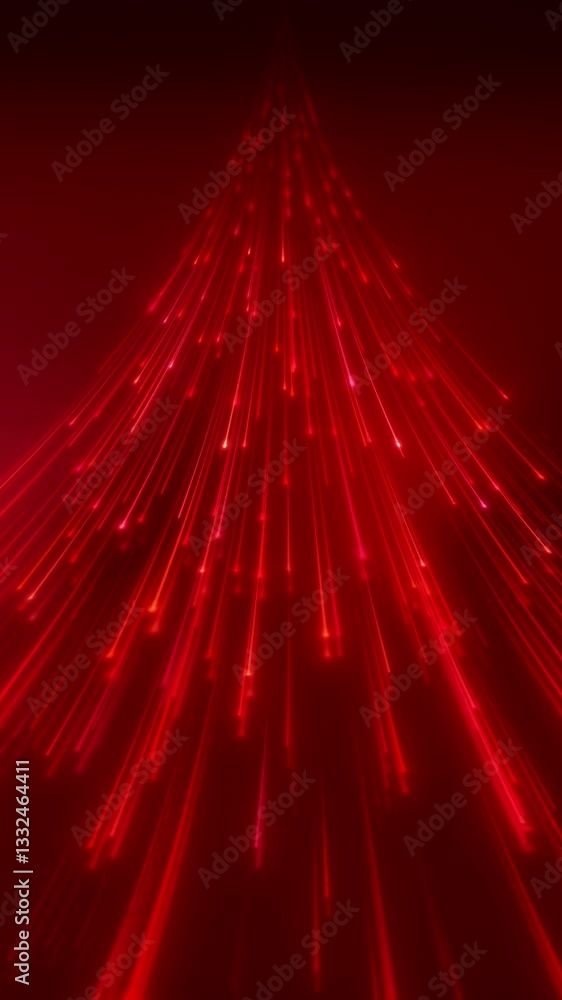 Poster vertical video animation of glowing neon lines in red on reflecting floor - abstract background.