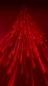 Vertical video animation of glowing neon lines in red on reflecting floor - abstract background.