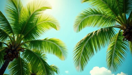 Vibrant green palms sway gently in a warm breeze , idyllic, scenic, flora